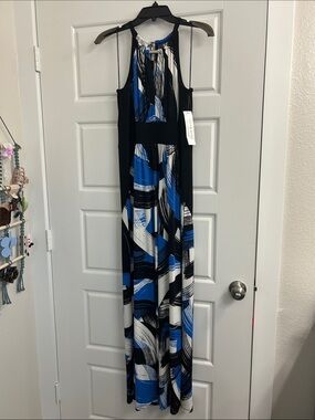Blue & Black Abstract Halter Maxi Dress